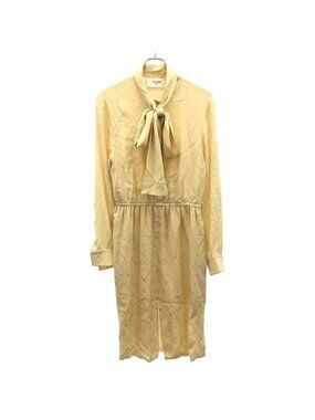 Celine Lavalliere Triomphe Monogram Silk Bow Tie Dress 2 R35 F779 R Beige 38